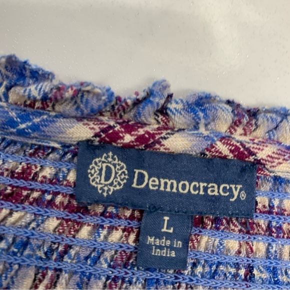 Democracy  Plaid Pop Over  Blouse Top Woman Large  Ruffle  Long Sleeve Western - Picture 8 of 12